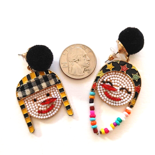Large Kitchy Retro Snowman Woman Couple Earrings Ugly Christmas Sweaters Party - Picture 4 of 5