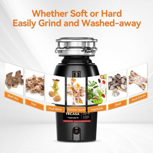 3/4 HP Anti-Jam Garbage Disposal with Cord Continuous Feed 2 Stage Compact - Picture 5 of 8