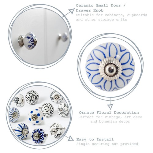 Door Knobs Ceramic Cupboard Drawer Pull Handle Floral Cabinet Knob 1/6/12/24PK - Picture 2 of 48