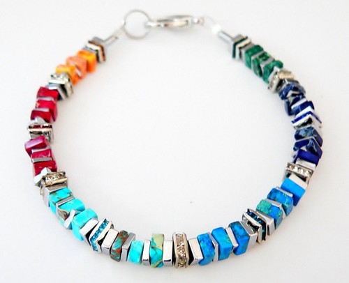 Armband Schmuck Edelstein Imperial Jaspis Quadrat Strass bunt mehrfarbig 224d - Bild 4 von 6