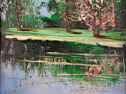 Vintage Impressionist Landscape Oil on Board "Spring Trees" By Morris Katz - Picture 10 of 14