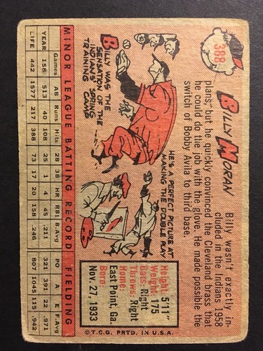Billy Moran Signed 1958 Topps Baseball Cards 388 Auto Autograph Ins AL AS 1962 2 - Picture 2 of 2