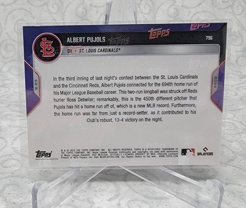 Albert Pujols - 2022 MLB TOPPS NOW Card 796 - MLB Record HR off 450 Pitchers - Picture 2 of 2