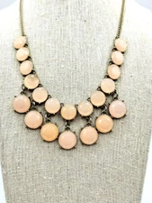 Pink Rose Faceted Bib Necklace Silver Toned Chunky Double Row Statement 18"