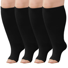 2 Pairs of 20-30 Mmhg Knee High Stockings Wide Calf Black, 3XL