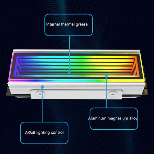M.2 Nvme Heat Sink 5V 3PIN ARGB SSD Cooler AURA Sync for M.2 2280 (White) - Bild 7 von 7