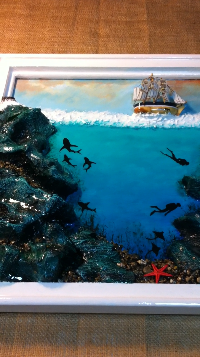 18x18 in.3D Resin Ocean Underwater Painting,Ocean Wall Art