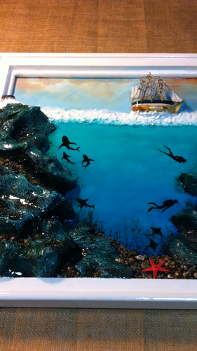Pintura submarina de resina de 18x18 in 3D, arte de pared oceánica, decoración del hogar, regalo para mamá - Vídeo 1 de 1