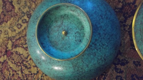 Vintage Judaica Enameled Bowl  Brass  OPPENHEIM(?) Hand Made Israel Nice - Picture 3 of 4