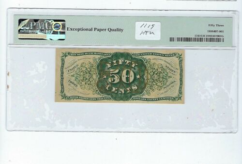 FR1341 50¢ 3RD ISSUE GREEN BACK W/ "1" ON FRONT PMG CHOICE AU 53 EPQ - Picture 2 of 2