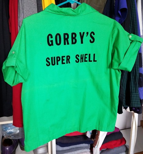 vintage Gorbys Super Shell petrol oil gas advertising bowling shirt Ladie 38 med