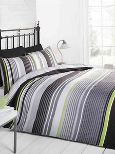 Horizontal Stripe Black Grey Green King Size Cotton Blend Duvet