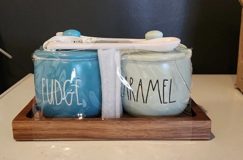 Neu mit Etikett Rae Dunn ""Fudge"" und ""Karamell"" Eisbar-Set, Deckel & Tablett & Löffel - Bild 2 von 7