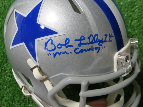 BOB LILLY DALLAS COWBOYS SIGNED RIDDELL TB SILVER MINI HELMET w/MULTIINSCs JSA - Picture 4 of 7