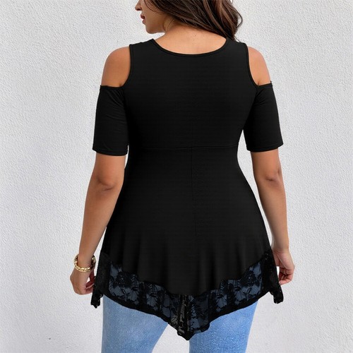 Plus Size Women Blouse Lace V Neck Cold Shoulder T-Shirt Top Blouse Summer Shirt - Picture 5 of 23