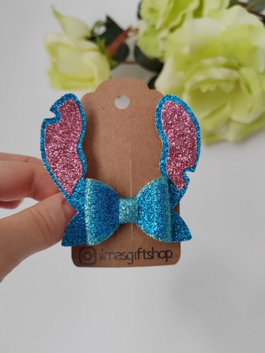 Handmade Lilo and Stitch Glitter Leather Ribbon Hair Clip Bow Bobble Headband - Picture 18 of 40