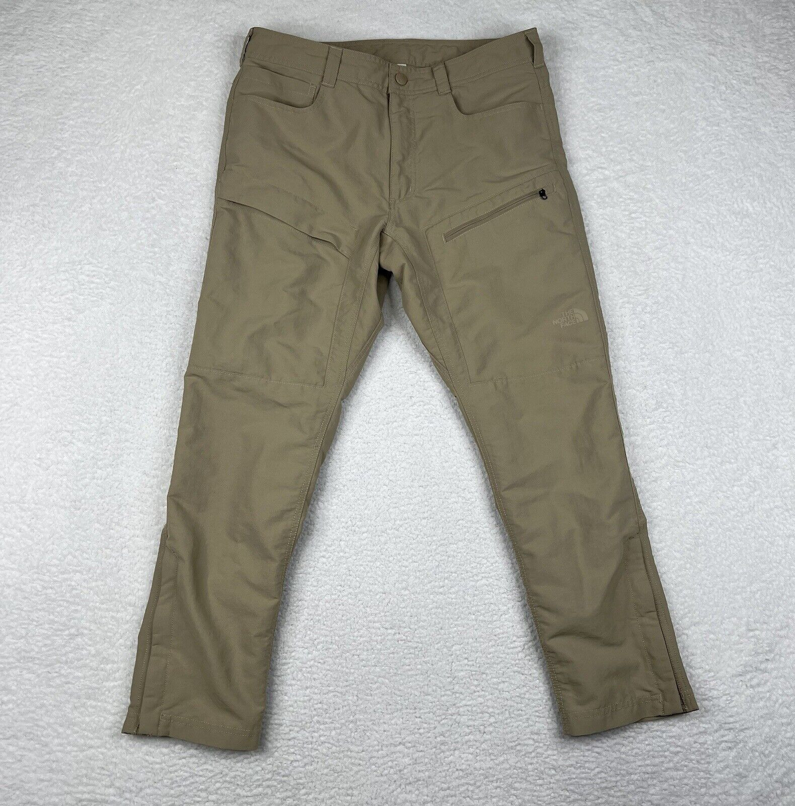 Pantalones The North Face para hombre 34x29 beige nailon ventilado cremallera al tobillo senderismo al aire libre