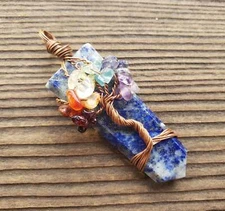 LAPIS LAZULI COPPER FLAT POINT TREE OF LIFE PENDANT GEMSTONE 