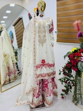 Beautiful Vichitra Silk White Kurta Palazzo With Dupatta For Indian Festival