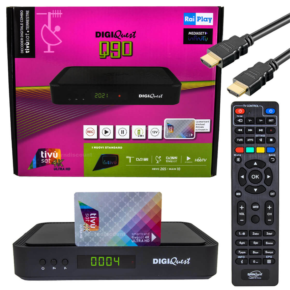 DigiQuest Q90 4K-Tivusat Receiver inkl. Aktive Karte Rai 4K Mediaset DVB-S2T2