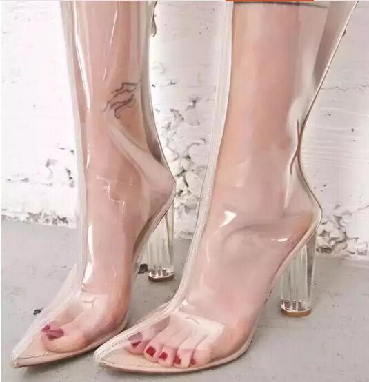 Clubwear Womens Transparent High Heels Shoes Pumps Mid Calf Boots Pointed Toe Clubwear Womens Transparent High Heels Shoes Pumps Mid Calf Boots Pointed Toe
