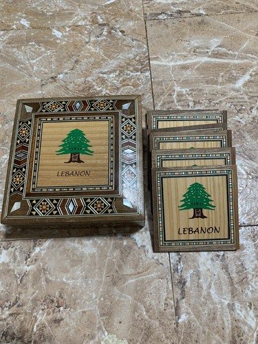 Inlayed Wood Coaster Box With Six Coasters - Picture 4 of 5