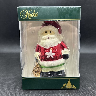 Krebs Glass Christmas Ornament Santa With his Toy Sack Ornament 3.5'' NIB