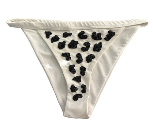 Oceanus Black & White Beaded Bikini Bottoms Hand Beaded High Cut 80s Inspired - 第 1/4 張圖片