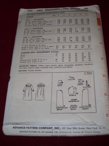 🌹1963 ADVANCE #2707-GIRLS VINTAGE KNEE LENGTH NIGHTGOWN-LONG ROBE PATTERN 10 FF - Picture 2 of 2