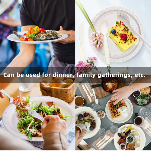 360 Pieces Disposable Dinnerware Set 60 Guests, Compostable Paper Plates White - Picture 3 of 7
