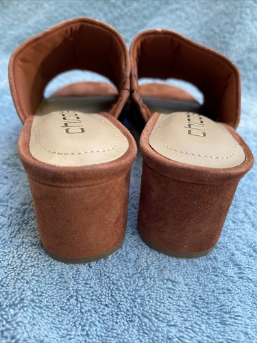 CHICO'S Wanda Shoes Womens Size 6 brown embroidered Leather Block heel Sandals - Picture 6 of 9