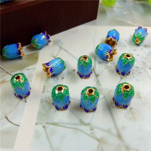 50 tapas de cuentas de flores esmaltadas de aleación vintage tono dorado 5 pétalos cloisonne artesanal 12x8 mm - Imagen 6 de 6