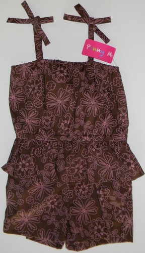 PENNY M girls Brown Pink Flower Ruffled ROMPER Outfit* 4  NWT NEW