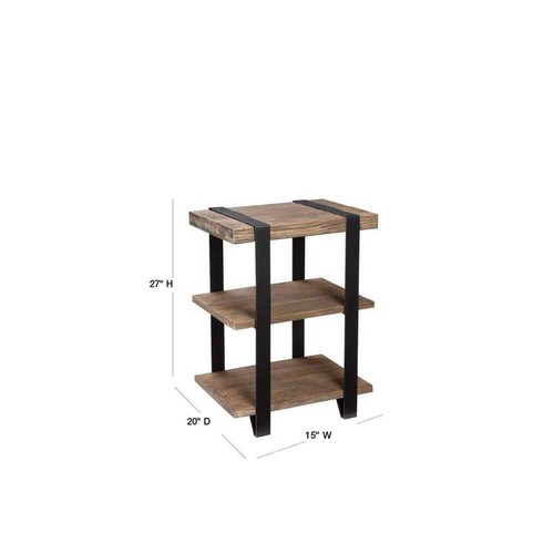 Modesto 20 Zoll Rechteckiger Beistelltisch, natürliches Massivholz und Metall, rustikales Design - Bild 2 von 3