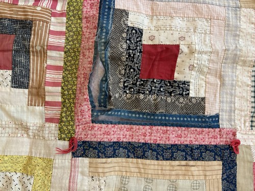 Antique-Vtg AMERICANA Log Cabin Patchwork Quilt Square-in-a-Square Diamond Block - Picture 7 of 24