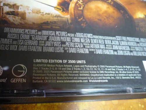 GLADIATOR Soundtrack 3-CD, Zimmer & Gerrard, La-La Land, Ltd=3500, 826924167021 - Picture 5 of 6