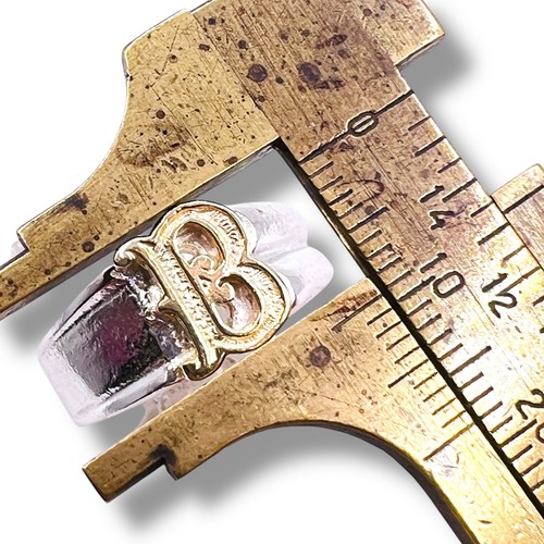 Old English Letter B Initial 10K Yellow Gold 925 Sterling Silver Dome Ring 8 - Picture 11 of 15