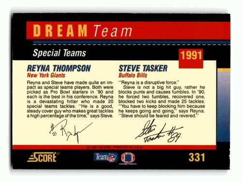 Steve Tasker 1991 Score #331 Bills Centered Mint to Gem - Picture 2 of 2