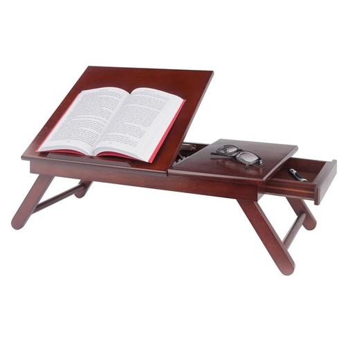 Winsome Alden Solid Wood Lap Desk Flip Top w/ Drawer and Foldable Legs in Walnut - Picture 3 of 17