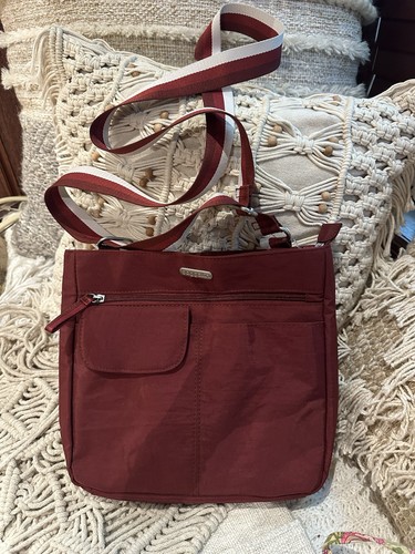 Baggallini dunkelrot Nylon Umhängetasche Messenger Bag Handtasche Taschen gestreift Riemen