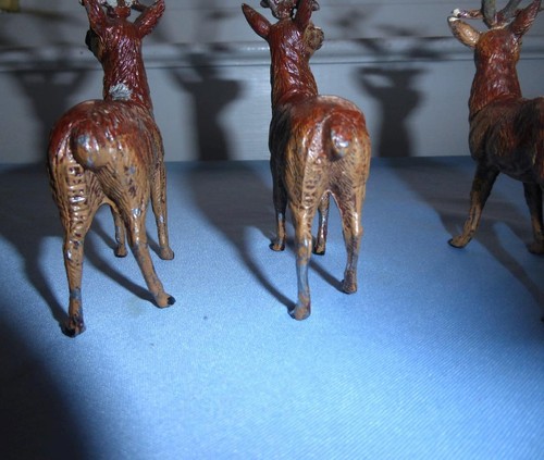 5 ANTIKE DEUTSCHE METALL RENTIER HIRSCHE STEHEND & LIEGEND mit BLEIGEWEIH - Bild 7 von 10