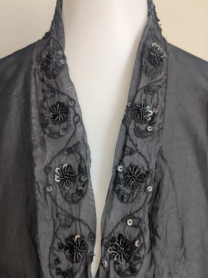 Винтажный черный шелк открытый куртка верхний блестки бисером викторианской стимпанк Gothic M L - Изображение 4 из 4