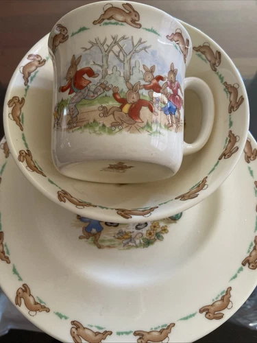 Royal Doulton 1936 “Bunnykins” Bone China, Childs 3 Piece Set Plate, Bowl & Cup