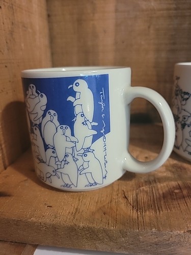 Vintage Taylor & NG Naughty Penguin Blue White Novelty Coffee Cup Mug 1984 (2) - Picture 3 of 7