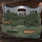 Golf Theme Stationary Wood Caddy Hand Painted Golf Course Art Mail Sorter Desk