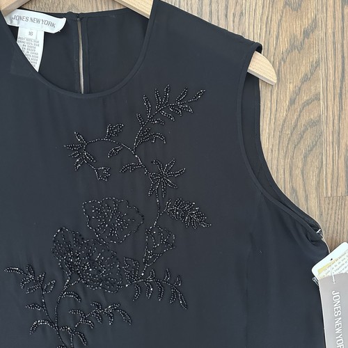 Neu mit Etikett Vintage Jones New York ärmelloses Top Perlen Blumen bestickt schwarz 16/L - Bild 4 von 8