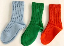Polo Ralph Lauren Kids 3 Pairs Pony Logo Cotton Cable Knit Crew Socks Sz. 4-6X