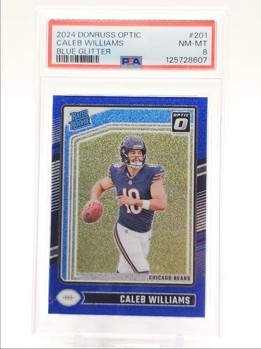 CALEB WILLIAMS 2024 DONRUSS OPTIC RATED ROOKIE BLUE GLITTER RC PSA 8 Q0004