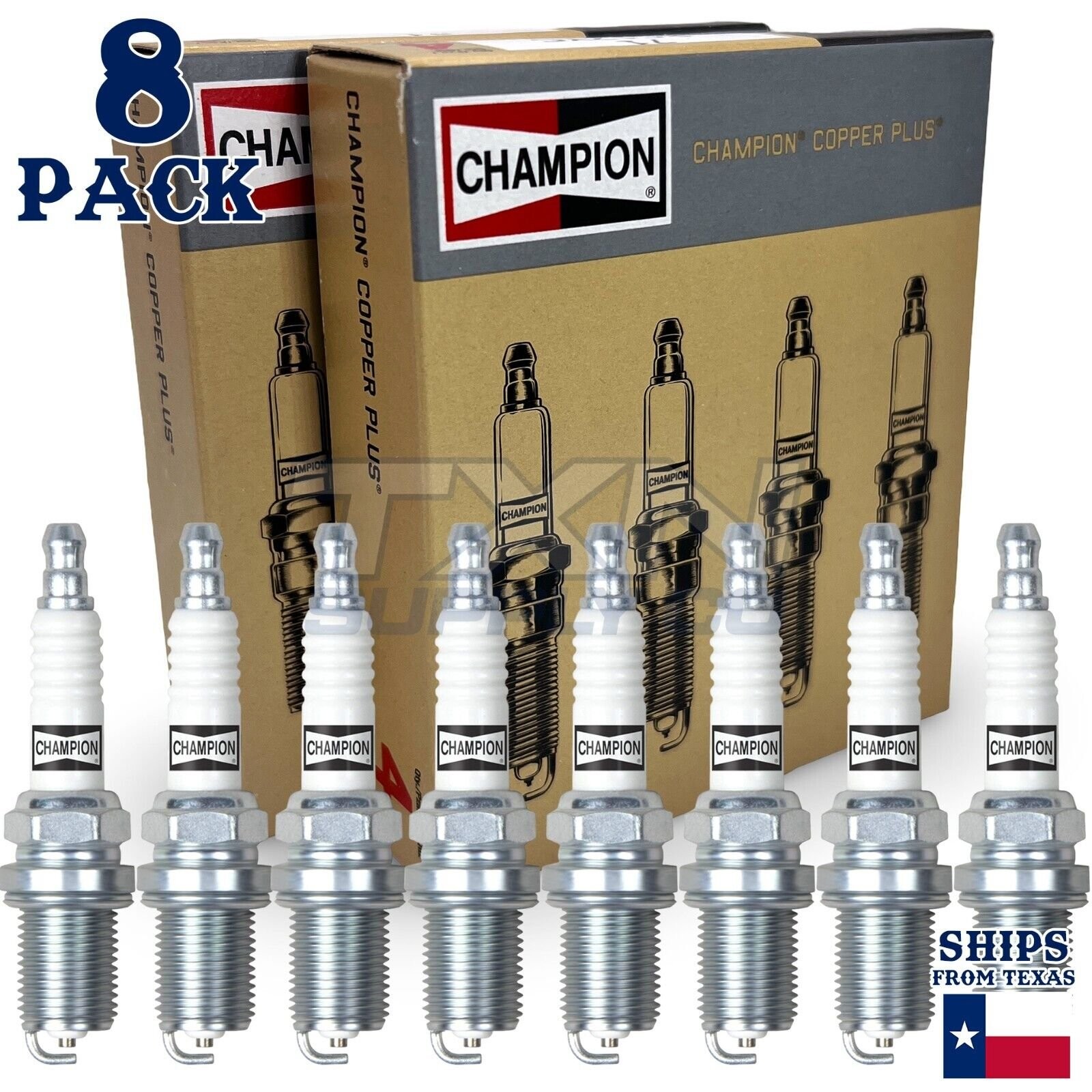 8 Pack Champion Copper Spark Plugs Set for CHEVROLET V10 1987 V8-5.0L