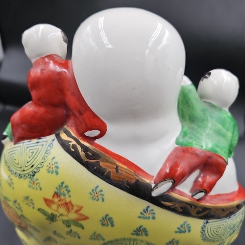 Figura grande de porcelana rosa BUDDHA Famille de colección de 10,5" riendo con 5 niños - Imagen 6 de 11